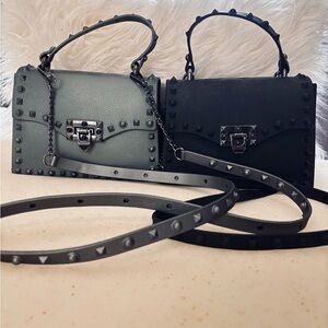 Studded Black and Gray Handbag